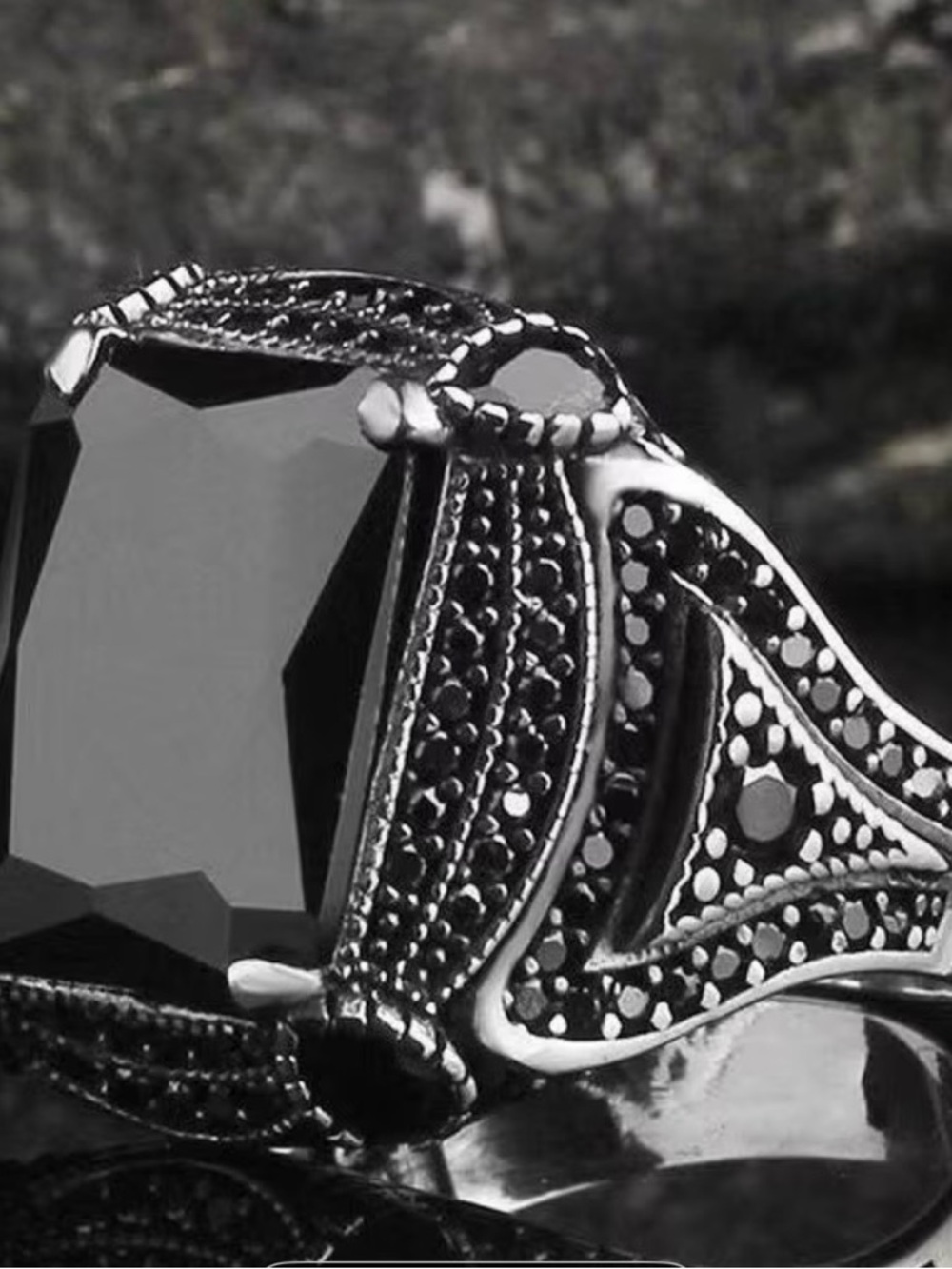 Sterling Silver Black Stone Men's Ring - Vintage Style - Picture 3 of 3